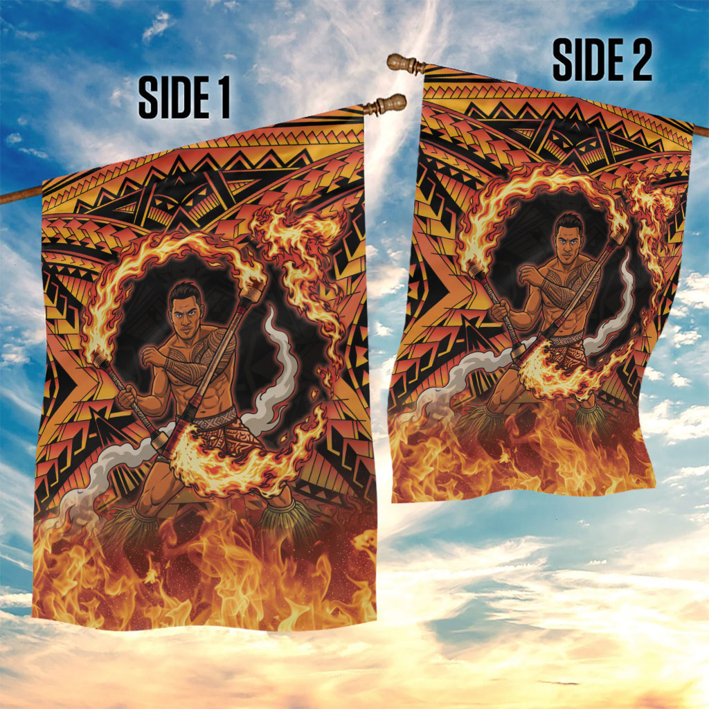 Samoa Siva Afi Dance Fireknife Garden Flag Samoan Tribal Motif Dancing in the Fire