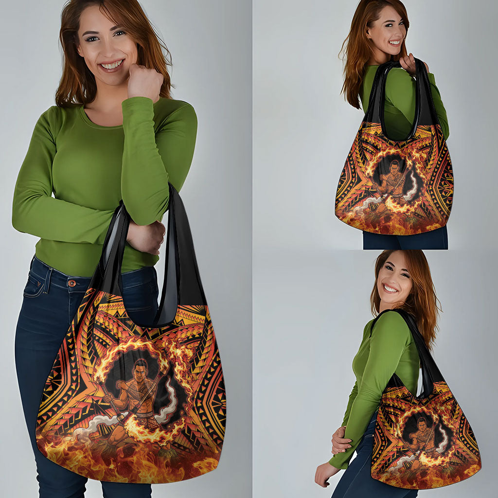 Samoa Siva Afi Dance Fireknife Grocery Bag Samoan Tribal Motif Dancing in the Fire