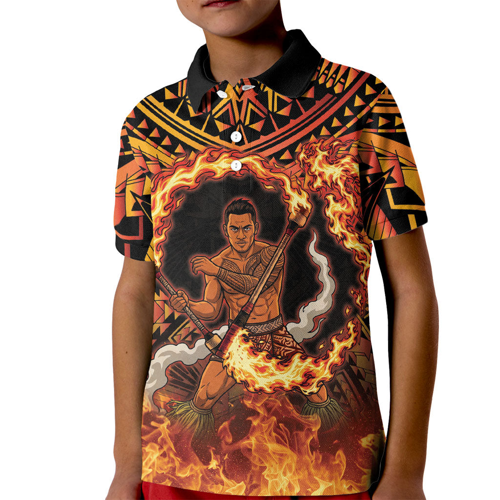 Samoa Siva Afi Dance Fireknife Kid Polo Shirt Samoan Tribal Motif Dancing in the Fire