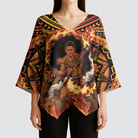 Samoa Siva Afi Dance Fireknife Kimono Sleeve Blouse Samoan Tribal Motif Dancing in the Fire