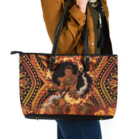 Samoa Siva Afi Dance Fireknife Leather Tote Bag Samoan Tribal Motif Dancing in the Fire