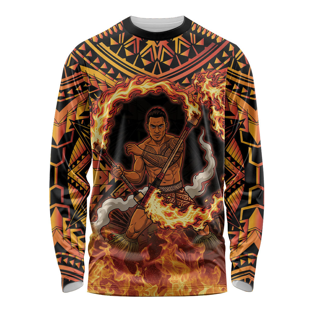 Samoa Siva Afi Dance Fireknife Long Sleeve Shirt Samoan Tribal Motif Dancing in the Fire LT9 Unisex Red - Polynesian Pride