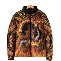 Samoa Siva Afi Dance Fireknife Padded Jacket Samoan Tribal Motif Dancing in the Fire