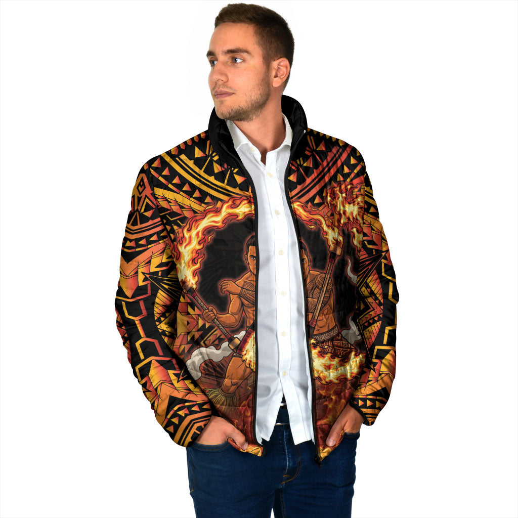 Samoa Siva Afi Dance Fireknife Padded Jacket Samoan Tribal Motif Dancing in the Fire