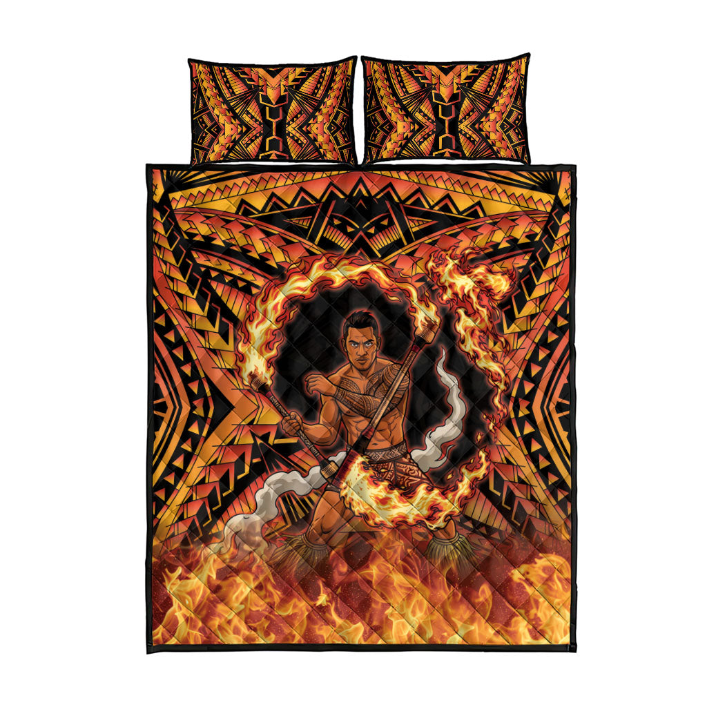 Samoa Siva Afi Dance Fireknife Quilt Bed Set Samoan Tribal Motif Dancing in the Fire