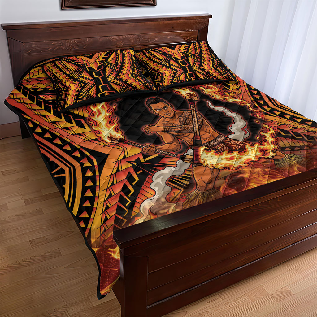 Samoa Siva Afi Dance Fireknife Quilt Bed Set Samoan Tribal Motif Dancing in the Fire