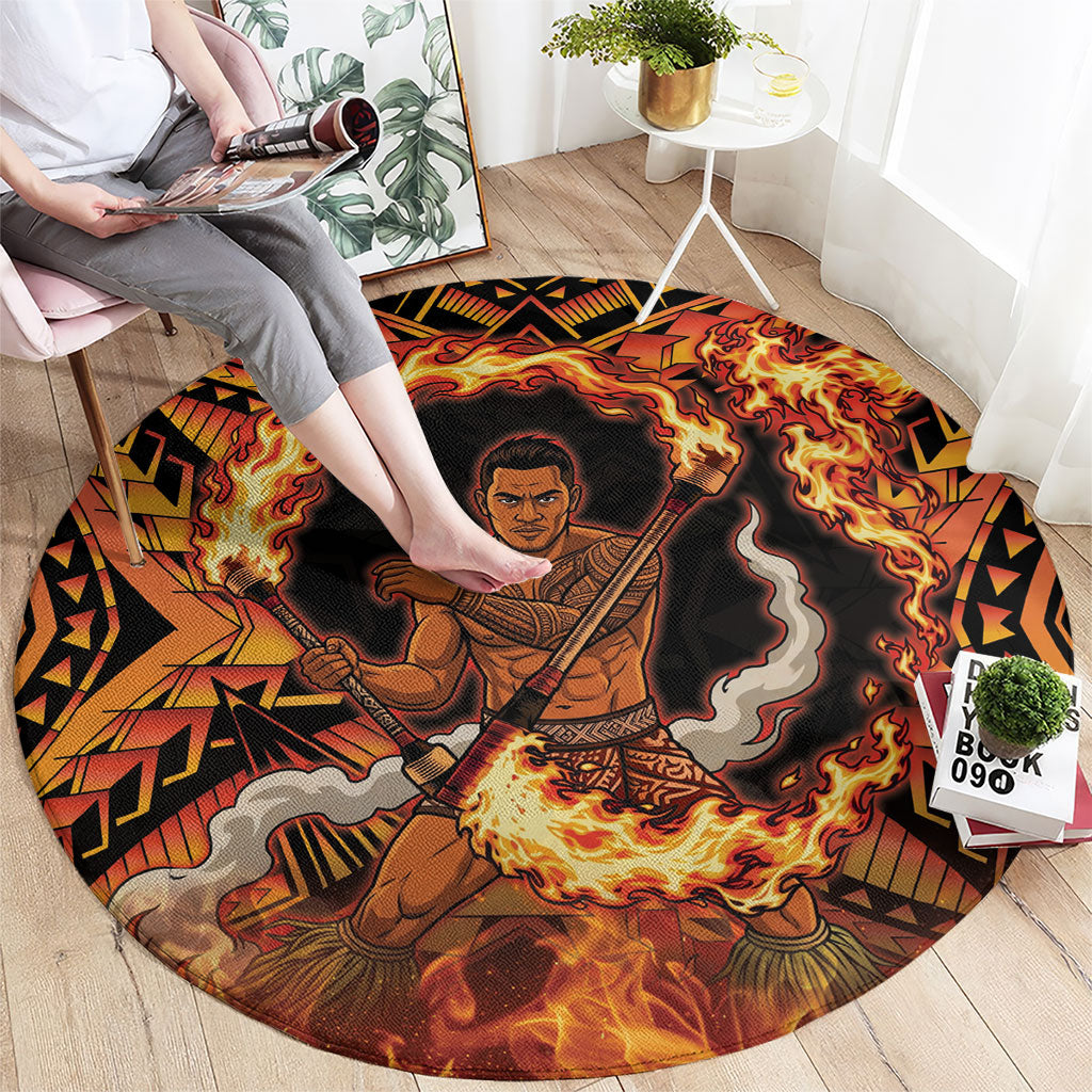 Samoa Siva Afi Dance Fireknife Round Carpet Samoan Tribal Motif Dancing in the Fire