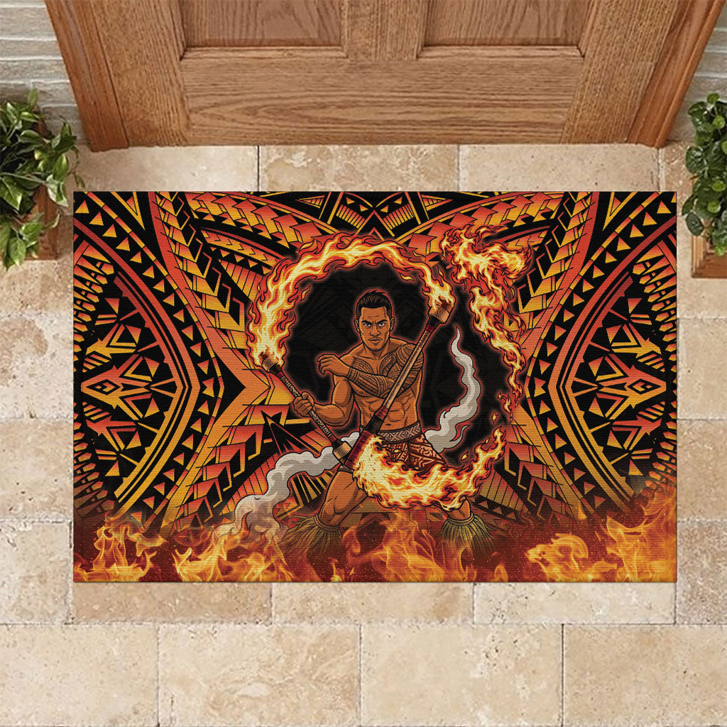 Samoa Siva Afi Dance Fireknife Rubber Doormat Samoan Tribal Motif Dancing in the Fire