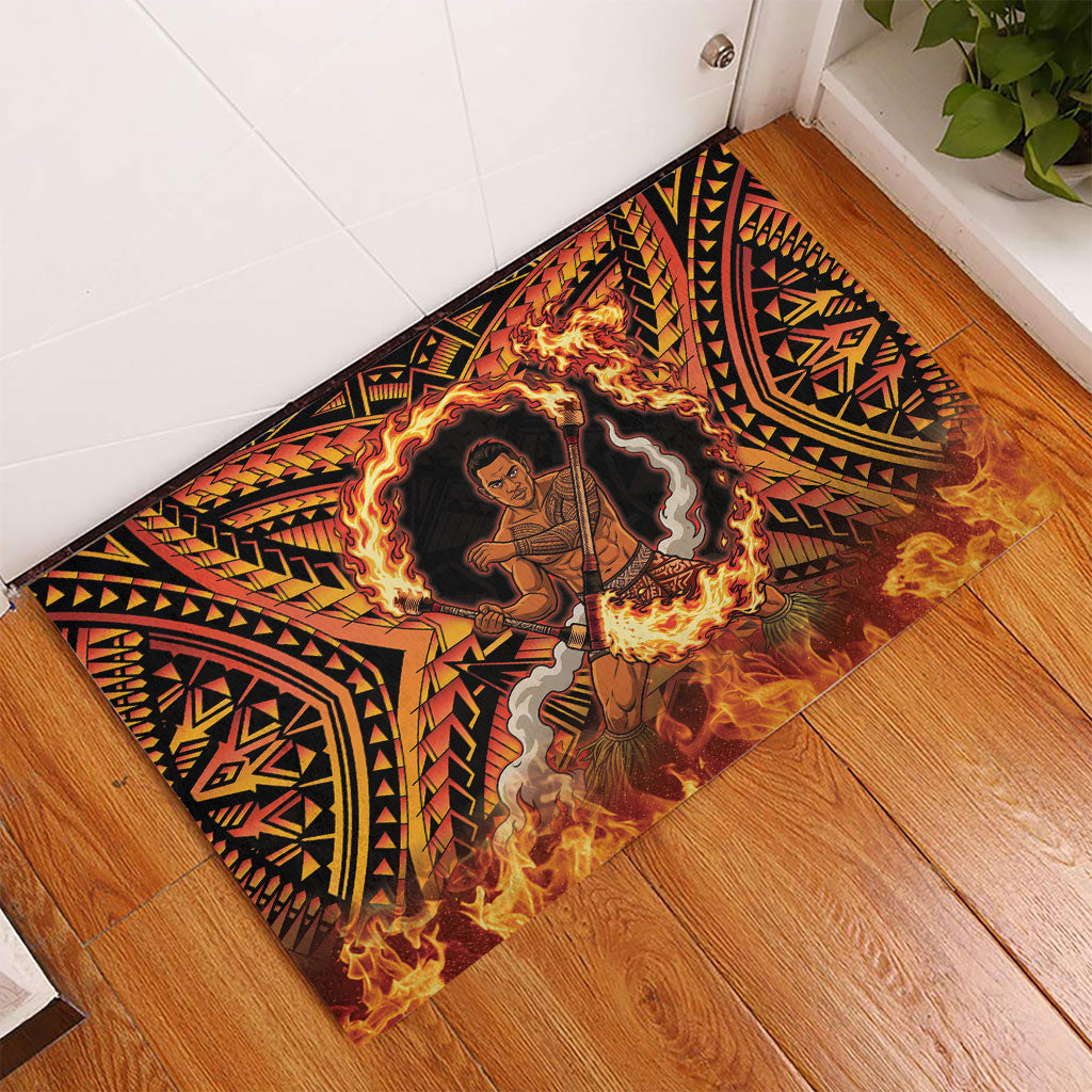 Samoa Siva Afi Dance Fireknife Rubber Doormat Samoan Tribal Motif Dancing in the Fire
