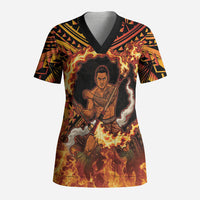 Samoa Siva Afi Dance Fireknife Scrub Top Samoan Tribal Motif Dancing in the Fire