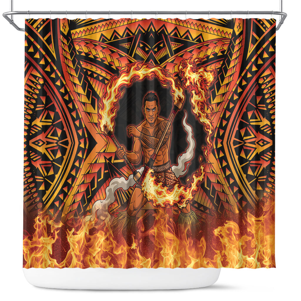 Samoa Siva Afi Dance Fireknife Shower Curtain Samoan Tribal Motif Dancing in the Fire LT9 Red - Polynesian Pride