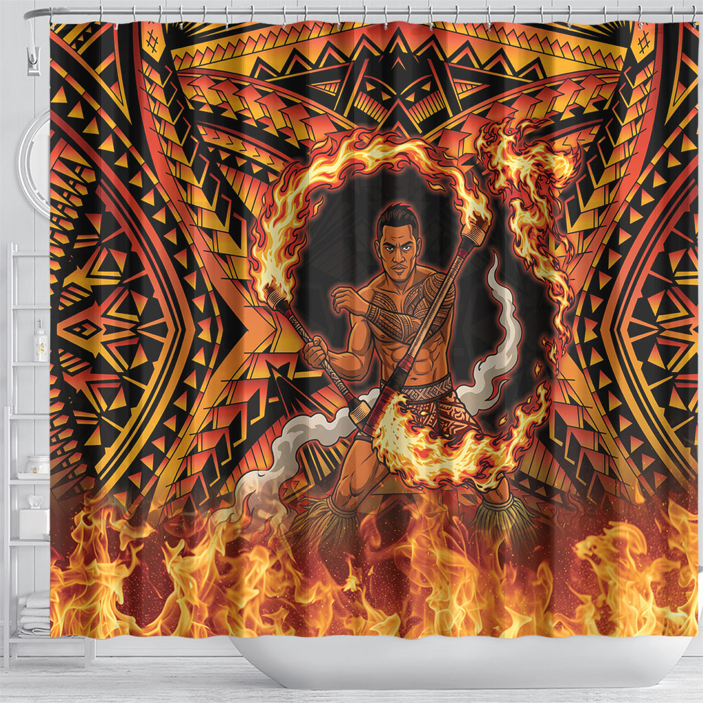 Samoa Siva Afi Dance Fireknife Shower Curtain Samoan Tribal Motif Dancing in the Fire