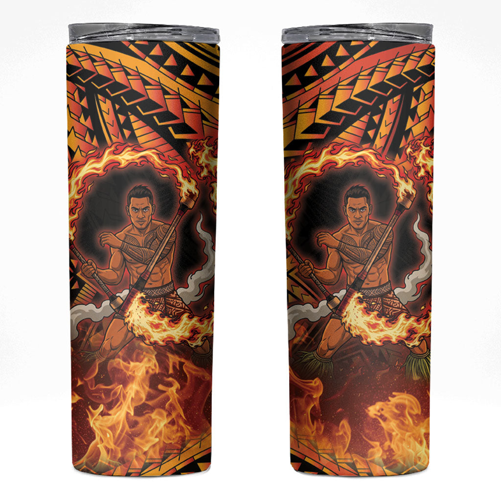 Samoa Siva Afi Dance Fireknife Skinny Tumbler Samoan Tribal Motif Dancing in the Fire