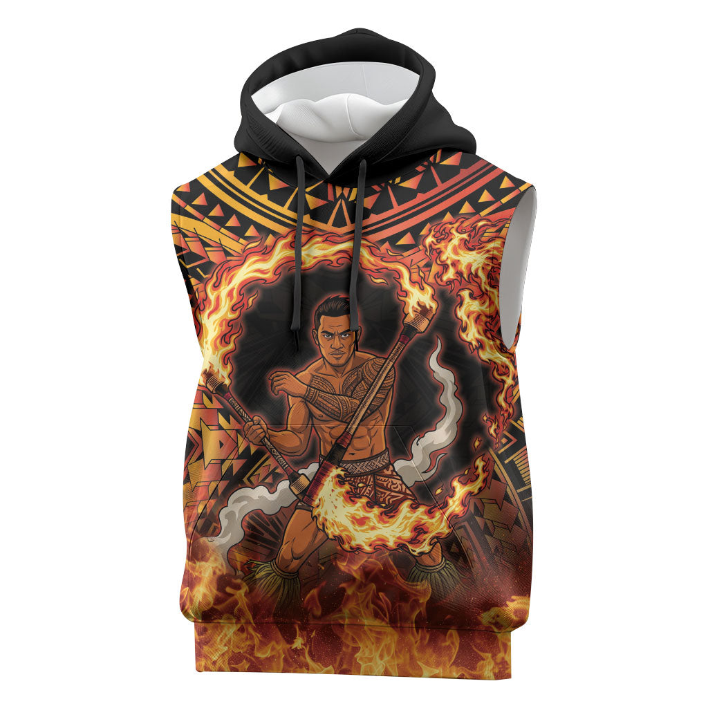 Samoa Siva Afi Dance Fireknife Sleeveless Hoodie Samoan Tribal Motif Dancing in the Fire LT9 Red - Polynesian Pride