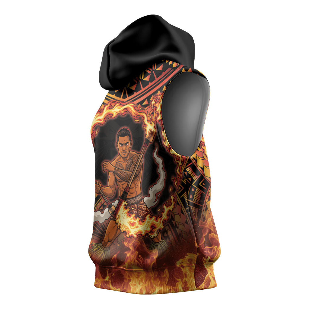 Samoa Siva Afi Dance Fireknife Sleeveless Hoodie Samoan Tribal Motif Dancing in the Fire