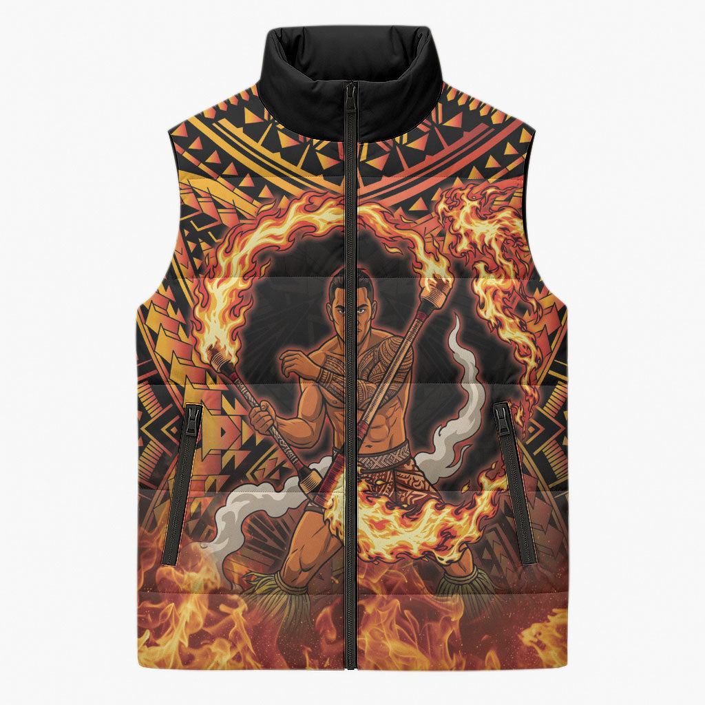 Samoa Siva Afi Dance Fireknife Sleeveless Puffer Jacket Samoan Tribal Motif Dancing in the Fire LT9 Unisex Red - Polynesian Pride