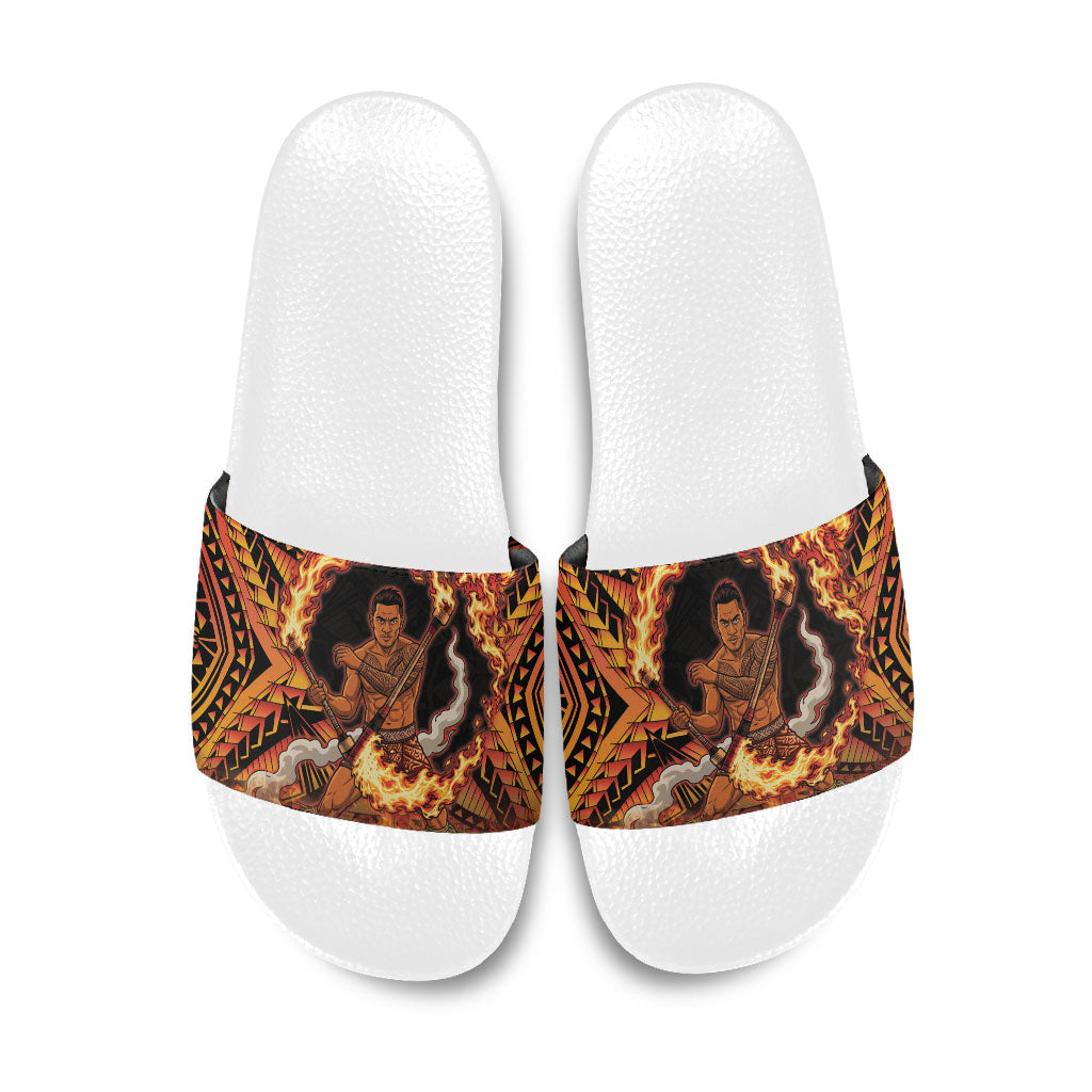 Samoa Siva Afi Dance Fireknife Slide Sandals Samoan Tribal Motif Dancing in the Fire