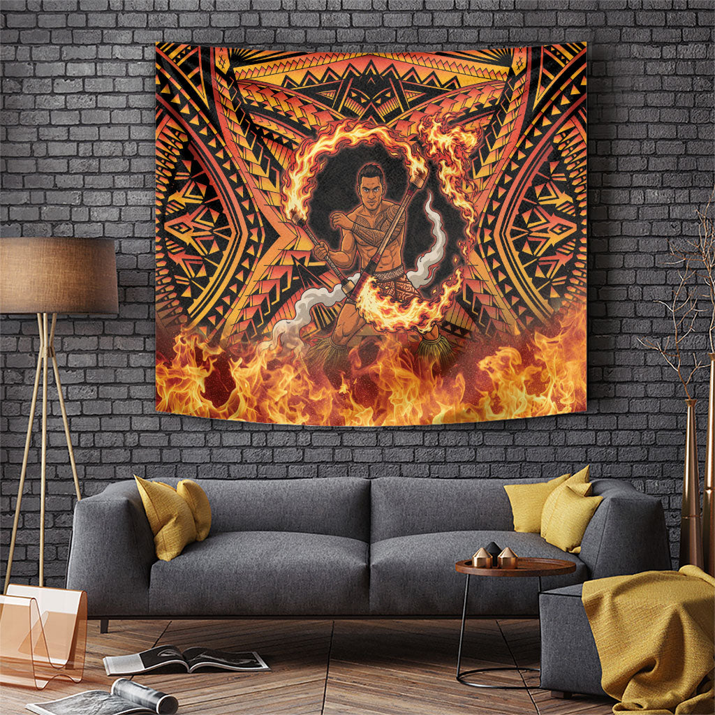 Samoa Siva Afi Dance Fireknife Tapestry Samoan Tribal Motif Dancing in the Fire