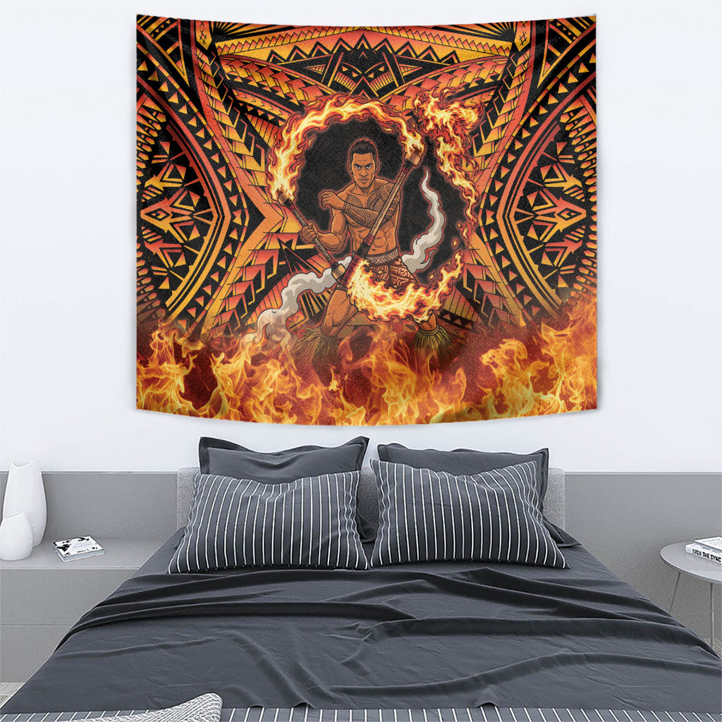 Samoa Siva Afi Dance Fireknife Tapestry Samoan Tribal Motif Dancing in the Fire