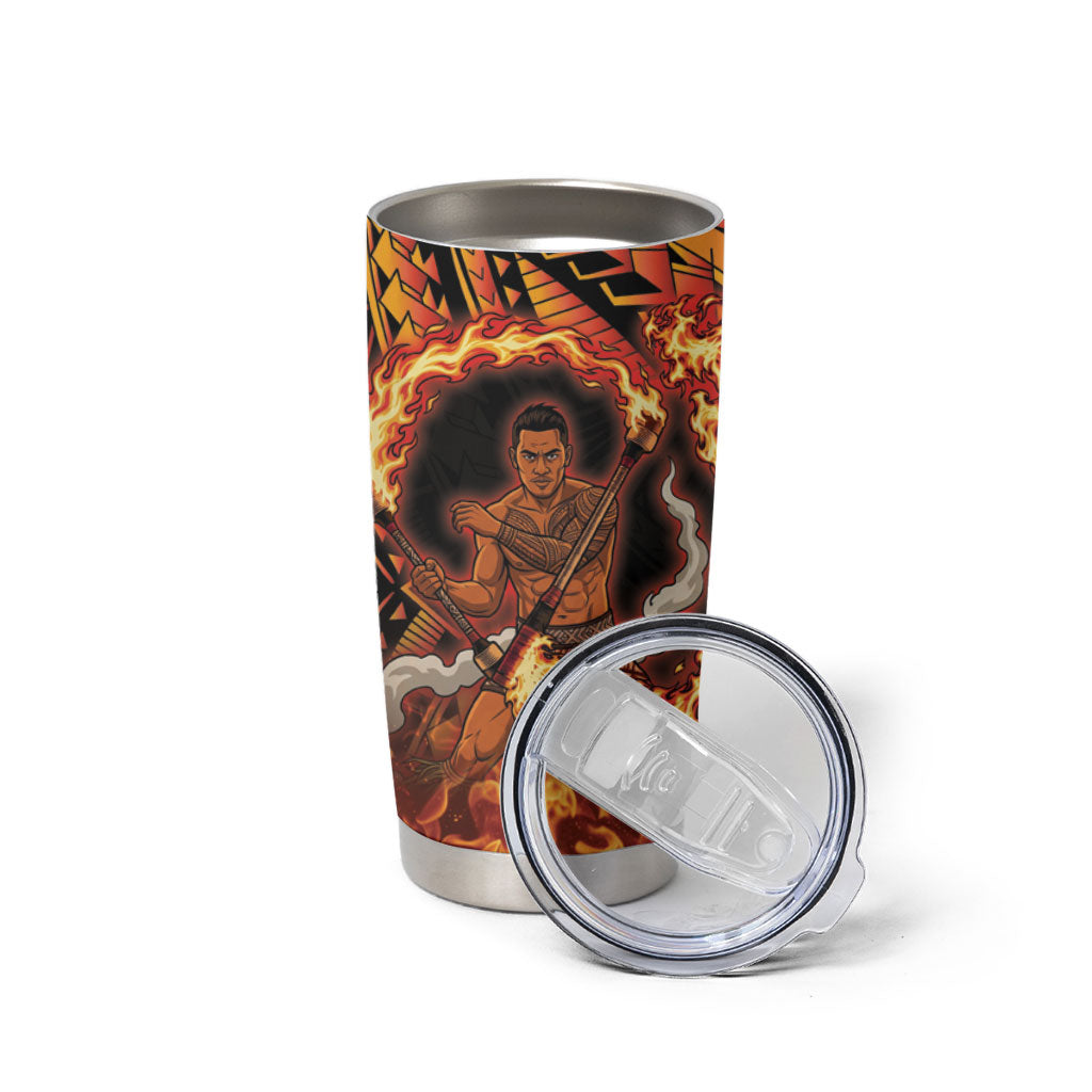 Samoa Siva Afi Dance Fireknife Tumbler Cup Samoan Tribal Motif Dancing in the Fire
