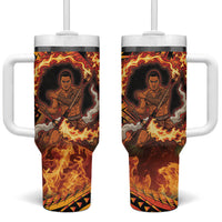 Samoa Siva Afi Dance Fireknife Tumbler With Handle Samoan Tribal Motif Dancing in the Fire