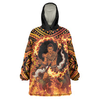 Samoa Siva Afi Dance Fireknife Wearable Blanket Hoodie Samoan Tribal Motif Dancing in the Fire