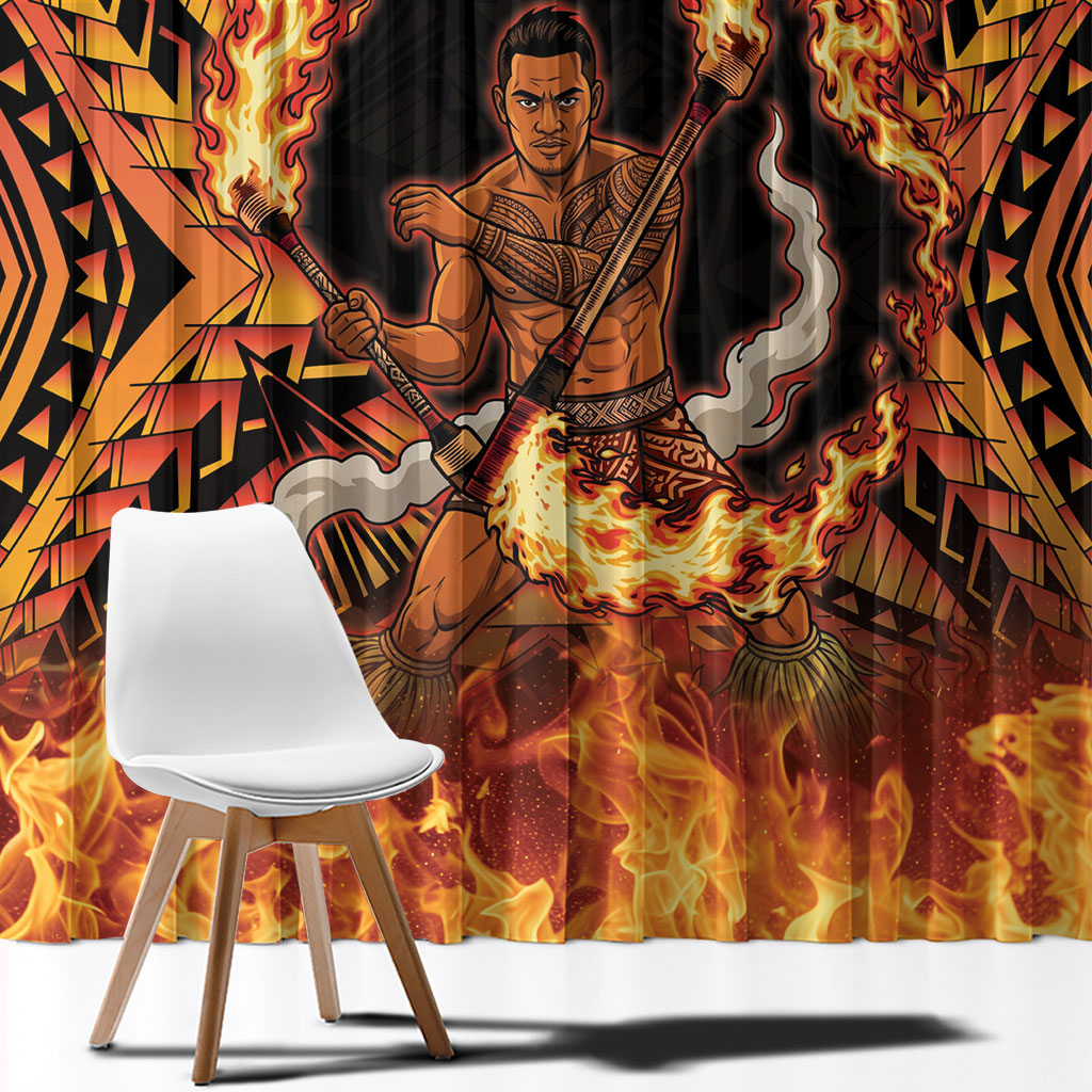 Samoa Siva Afi Dance Fireknife Window Curtain Samoan Tribal Motif Dancing in the Fire