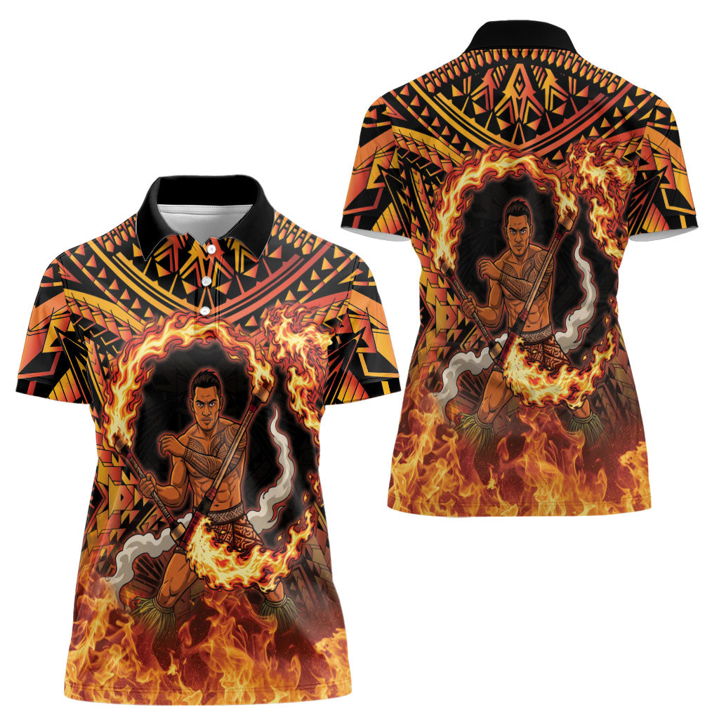 Samoa Siva Afi Dance Fireknife Women Polo Shirt Samoan Tribal Motif Dancing in the Fire