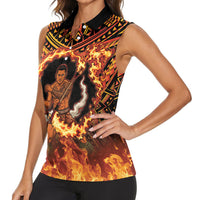 Samoa Siva Afi Dance Fireknife Women Sleeveless Polo Shirt Samoan Tribal Motif Dancing in the Fire