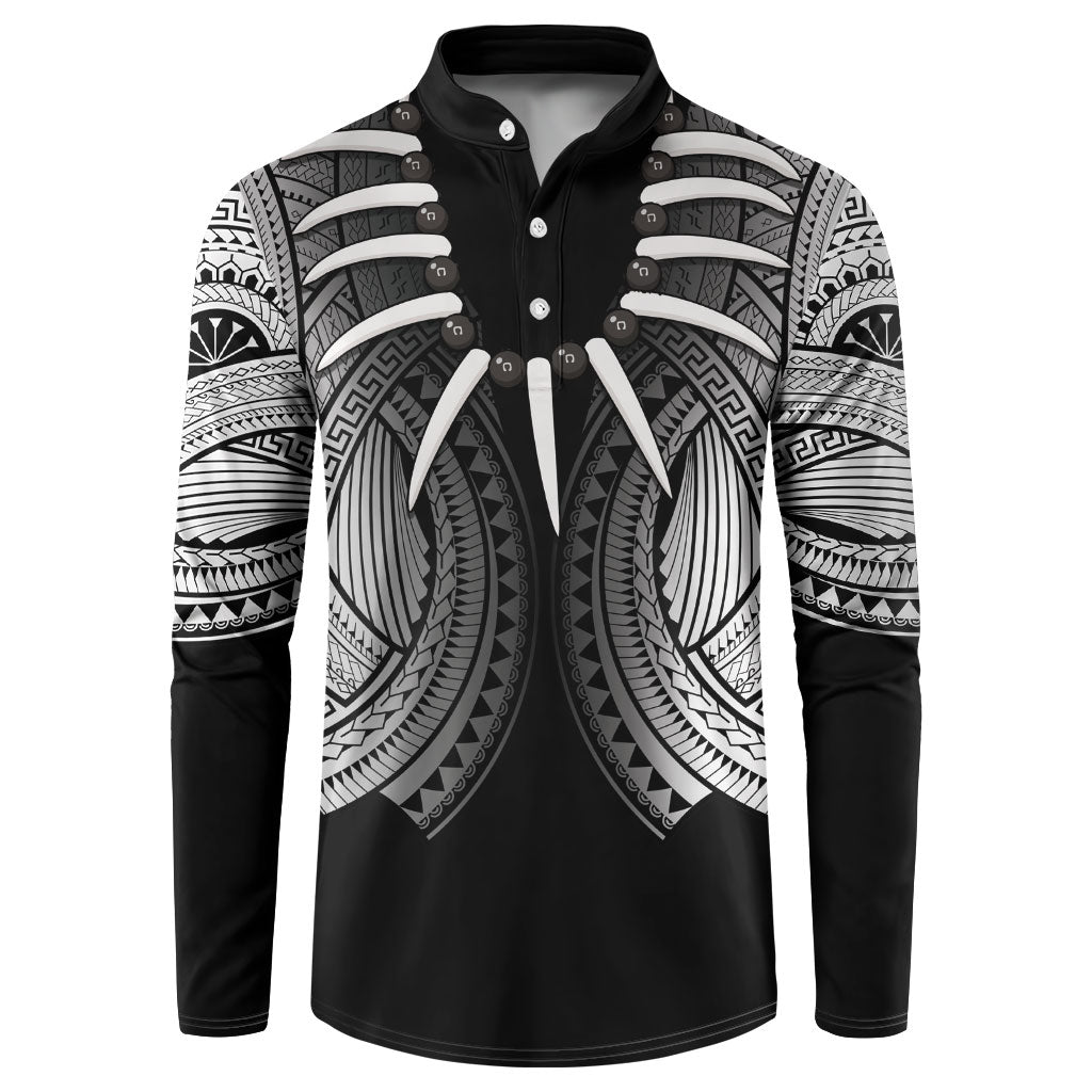 Samoan Ula Nifo Afi Tribal Button Sweatshirt Polynesian Pattern LT9 Black - Polynesian Pride