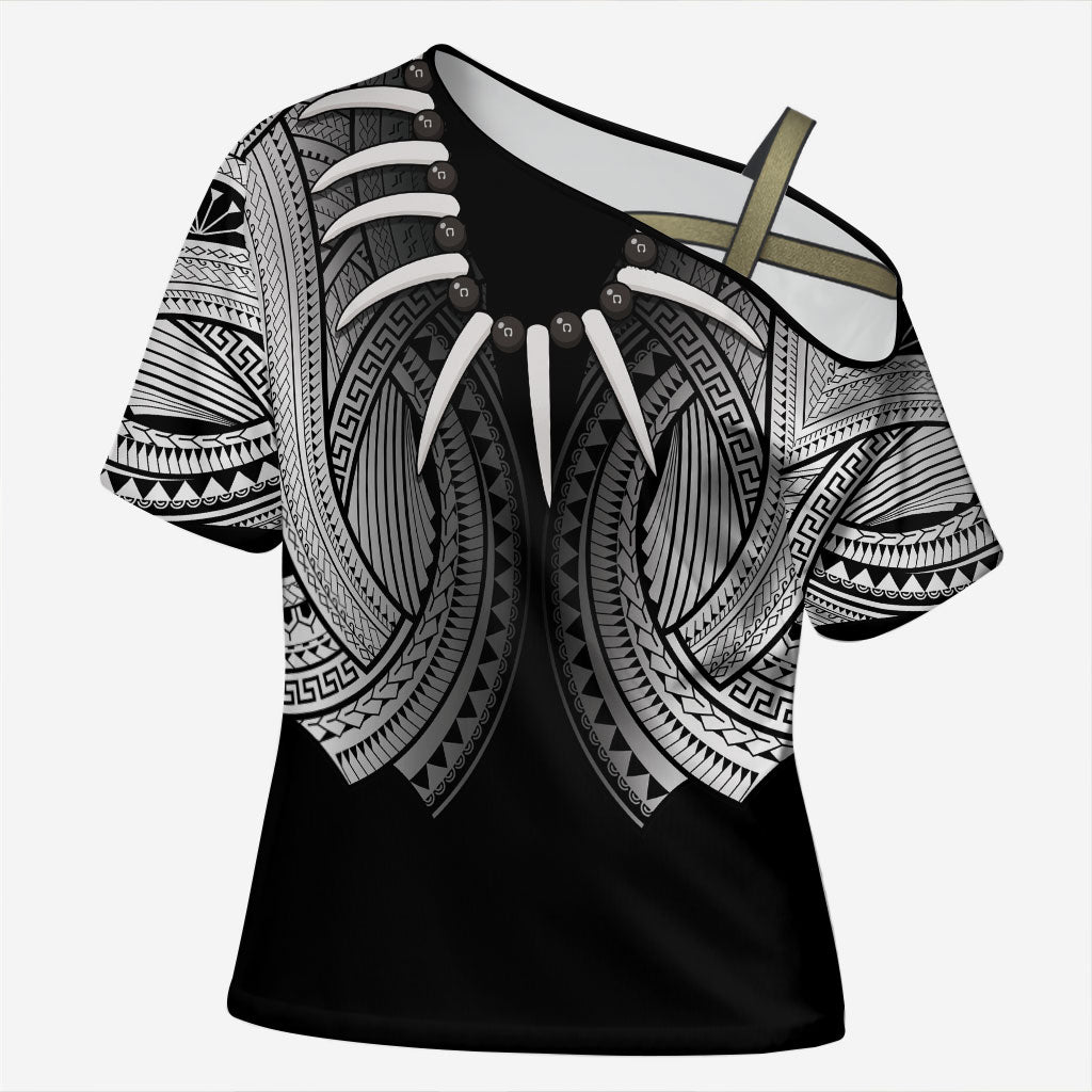 Samoan Ula Nifo Afi Tribal Cross Shoulder Shirt Polynesian Pattern