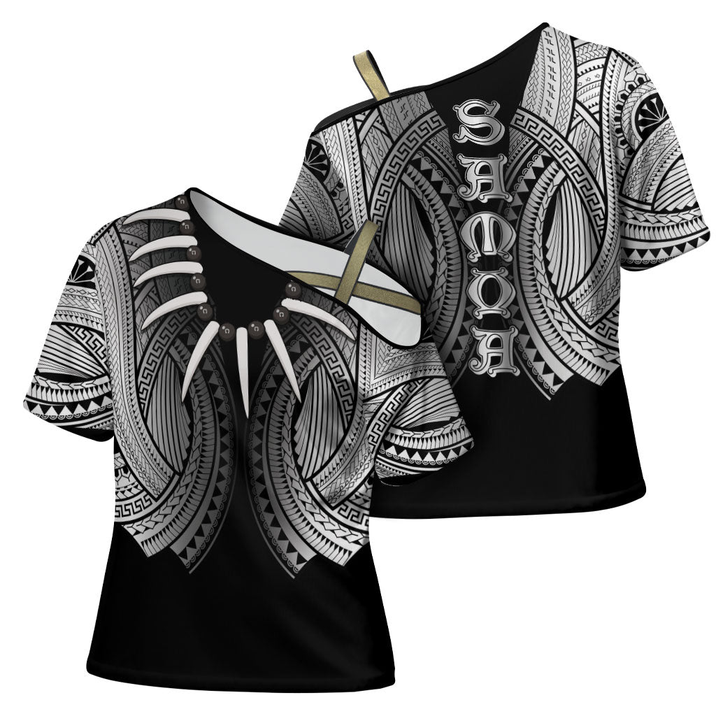 Samoan Ula Nifo Afi Tribal Cross Shoulder Shirt Polynesian Pattern