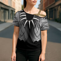 Samoan Ula Nifo Afi Tribal Cross Shoulder Shirt Polynesian Pattern