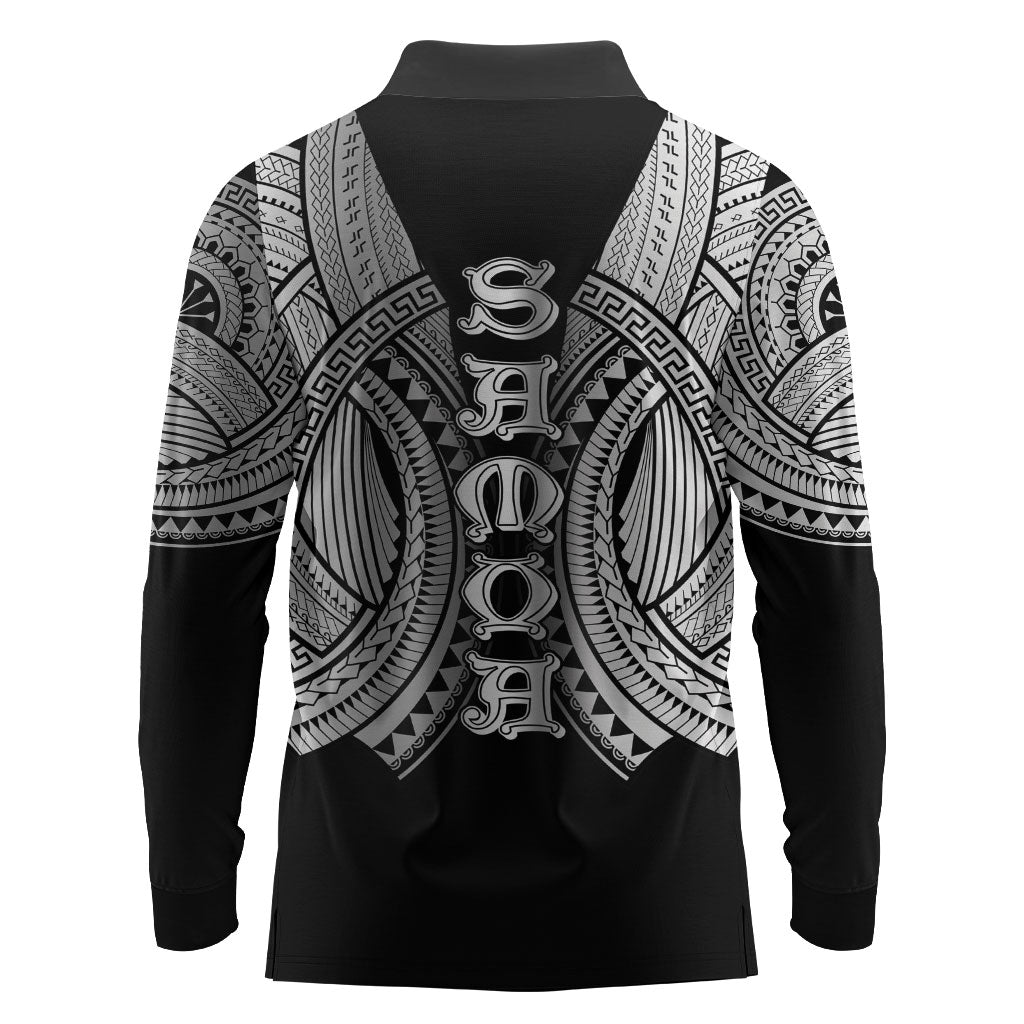 Samoan Ula Nifo Afi Tribal Long Sleeve Polo Shirt Polynesian Pattern