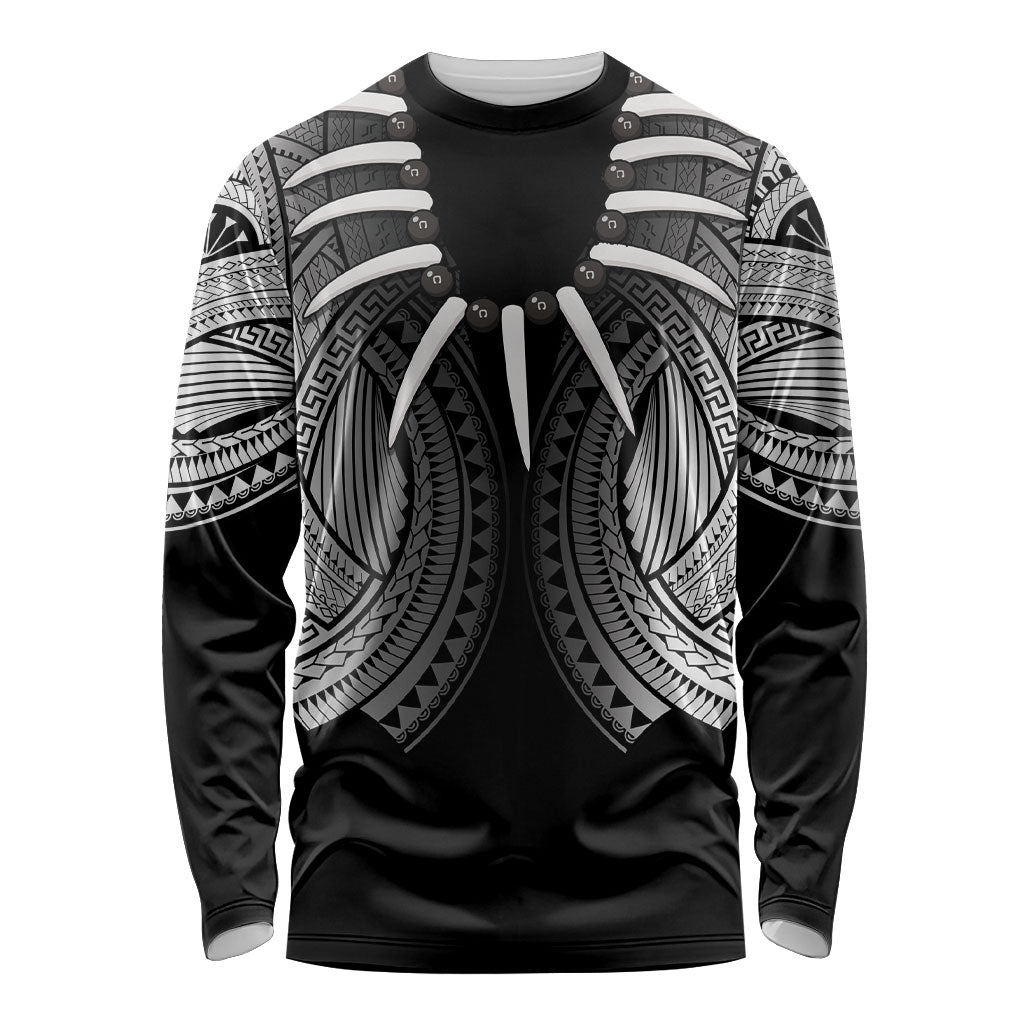 Samoan Ula Nifo Afi Tribal Long Sleeve Shirt Polynesian Pattern LT9 Unisex Black - Polynesian Pride