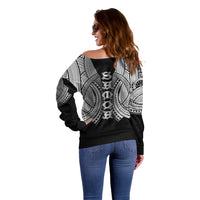 Samoan Ula Nifo Afi Tribal Off Shoulder Sweater Polynesian Pattern