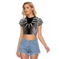 Samoan Ula Nifo Afi Tribal Raglan Cropped T Shirt Polynesian Pattern