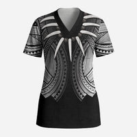 Samoan Ula Nifo Afi Tribal Scrub Top Polynesian Pattern
