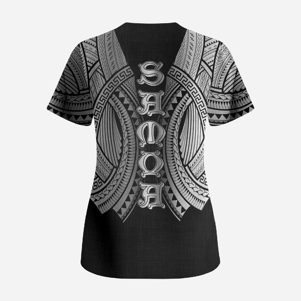 Samoan Ula Nifo Afi Tribal Scrub Top Polynesian Pattern