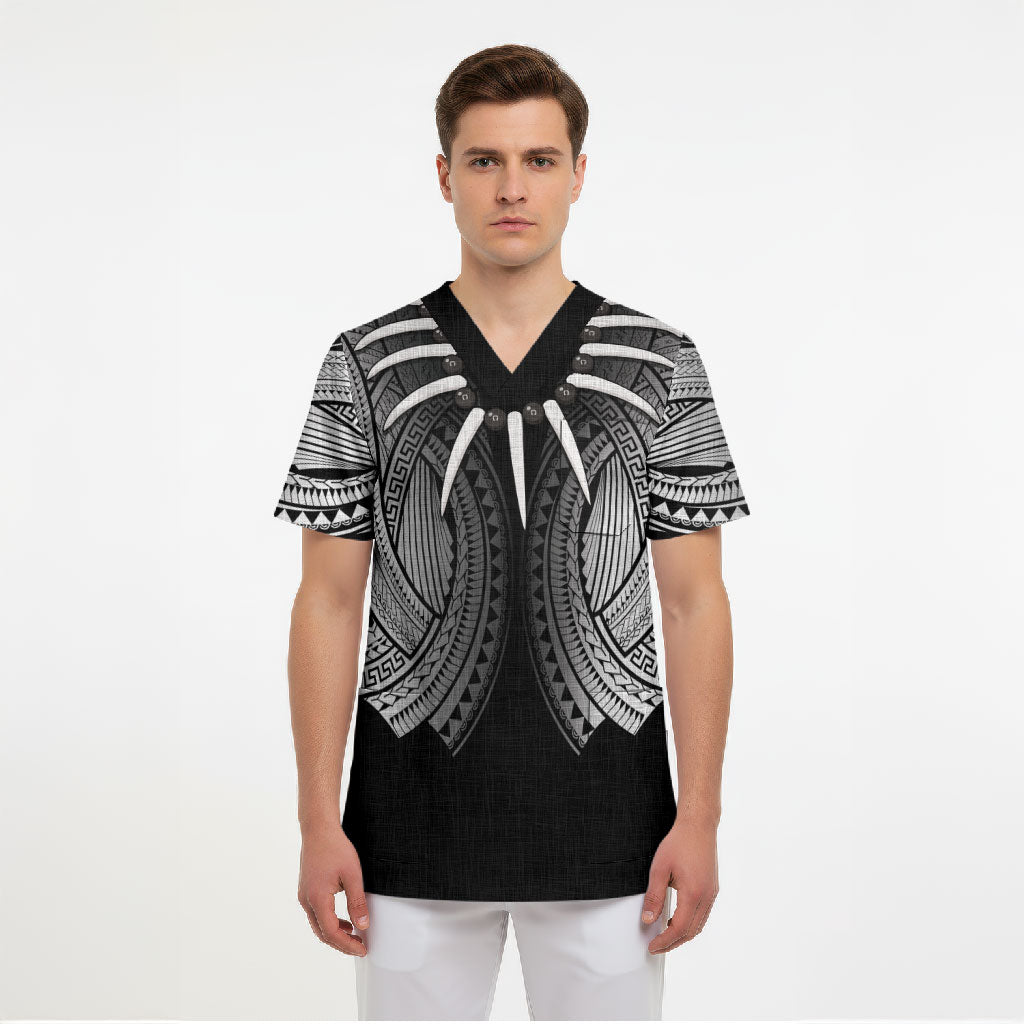 Samoan Ula Nifo Afi Tribal Scrub Top Polynesian Pattern