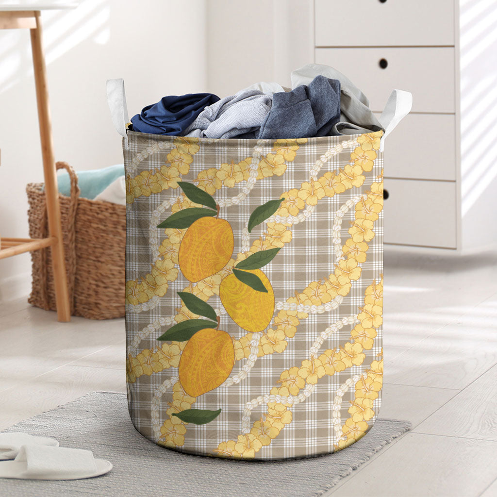 Maku'e Hawaiian Mango Palaka Laundry Basket Aloha Hibiscus Pikake Lei
