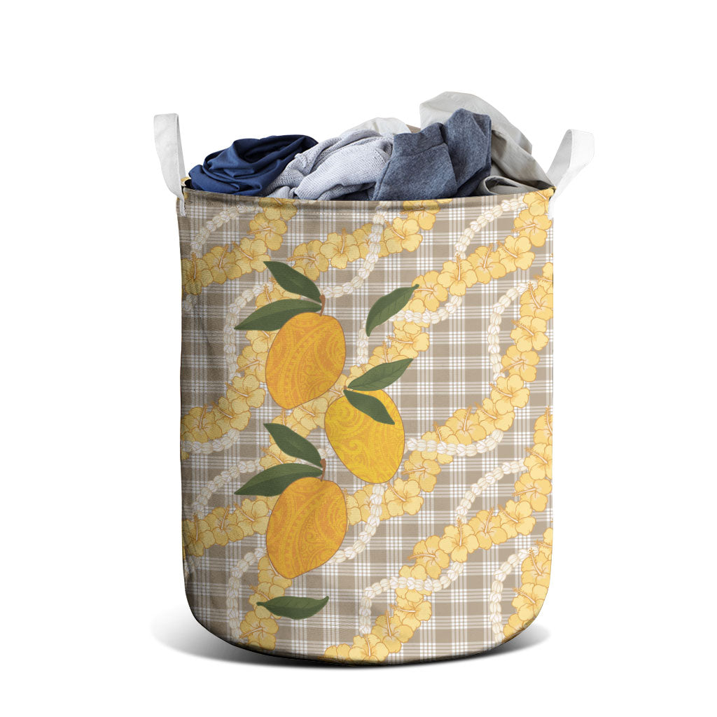 Maku'e Hawaiian Mango Palaka Laundry Basket Aloha Hibiscus Pikake Lei