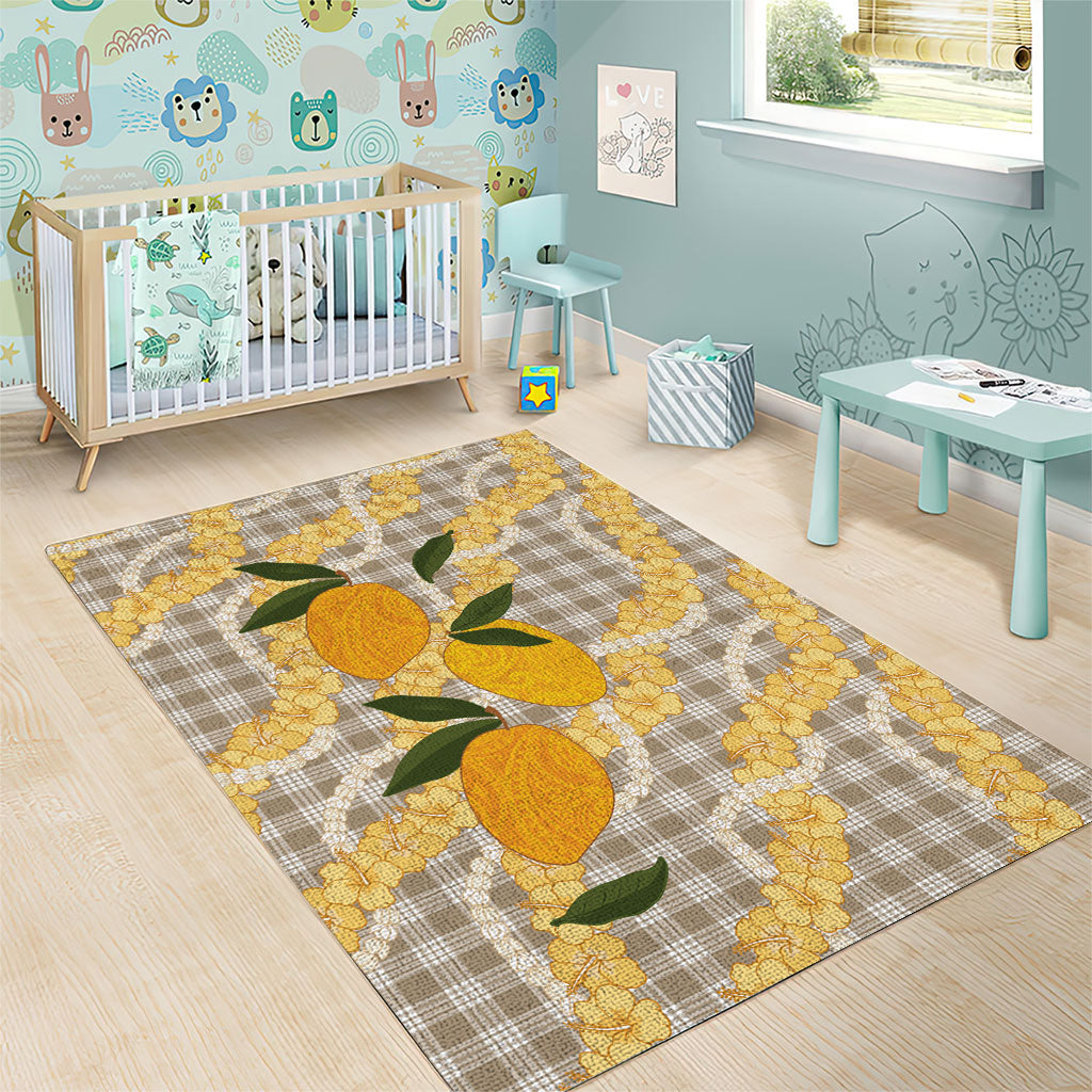 Maku'e Hawaiian Mango Palaka Area Rug Aloha Hibiscus Pikake Lei