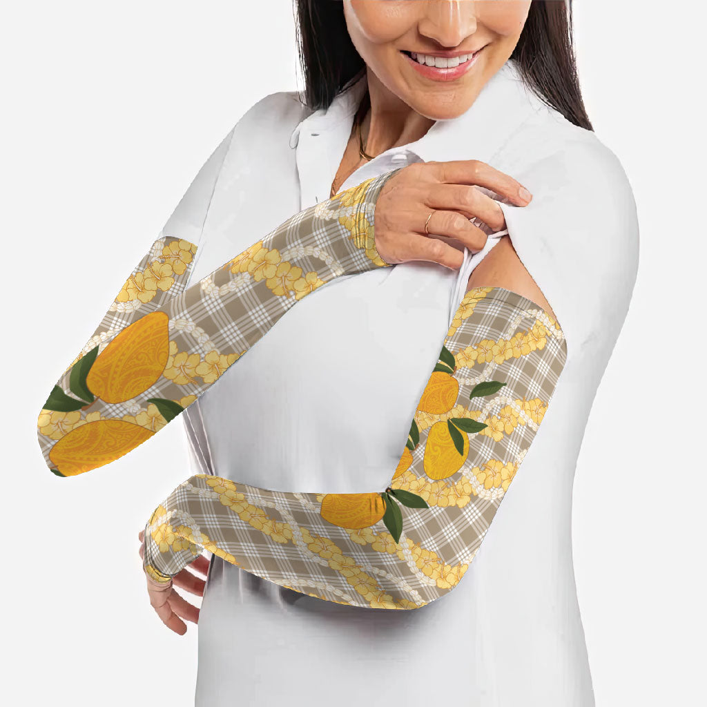 Maku'e Hawaiian Mango Palaka Arm Sleeves Aloha Hibiscus Pikake Lei