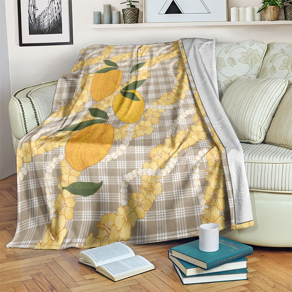 Maku'e Hawaiian Mango Palaka Blanket Aloha Hibiscus Pikake Lei