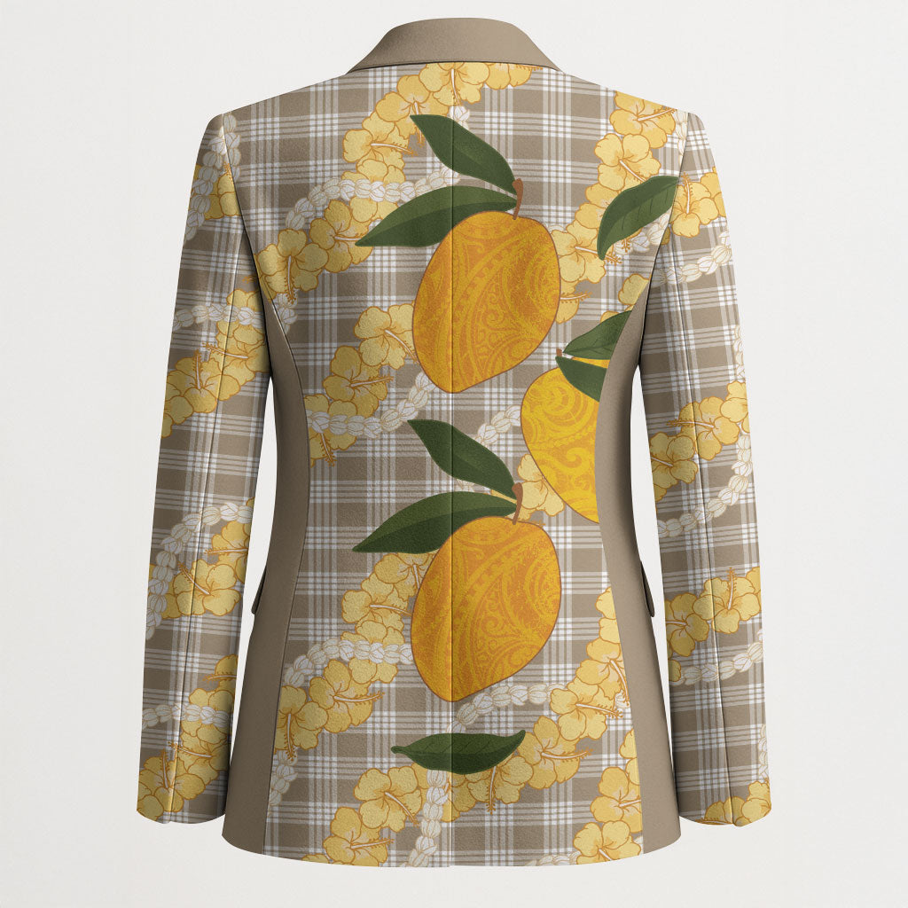 Maku'e Hawaiian Mango Palaka Blazer Aloha Hibiscus Pikake Lei