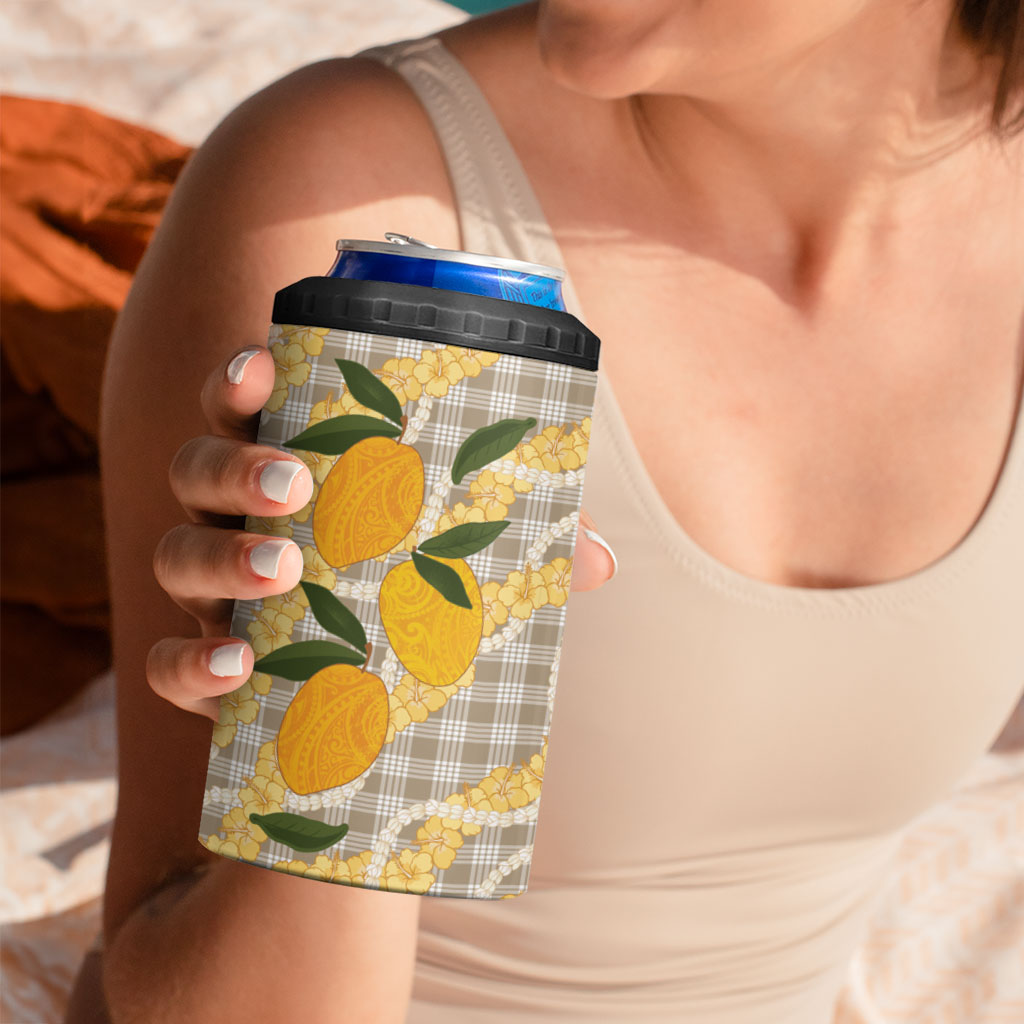 Maku'e Hawaiian Mango Palaka 4 in 1 Can Cooler Tumbler Aloha Hibiscus Pikake Lei