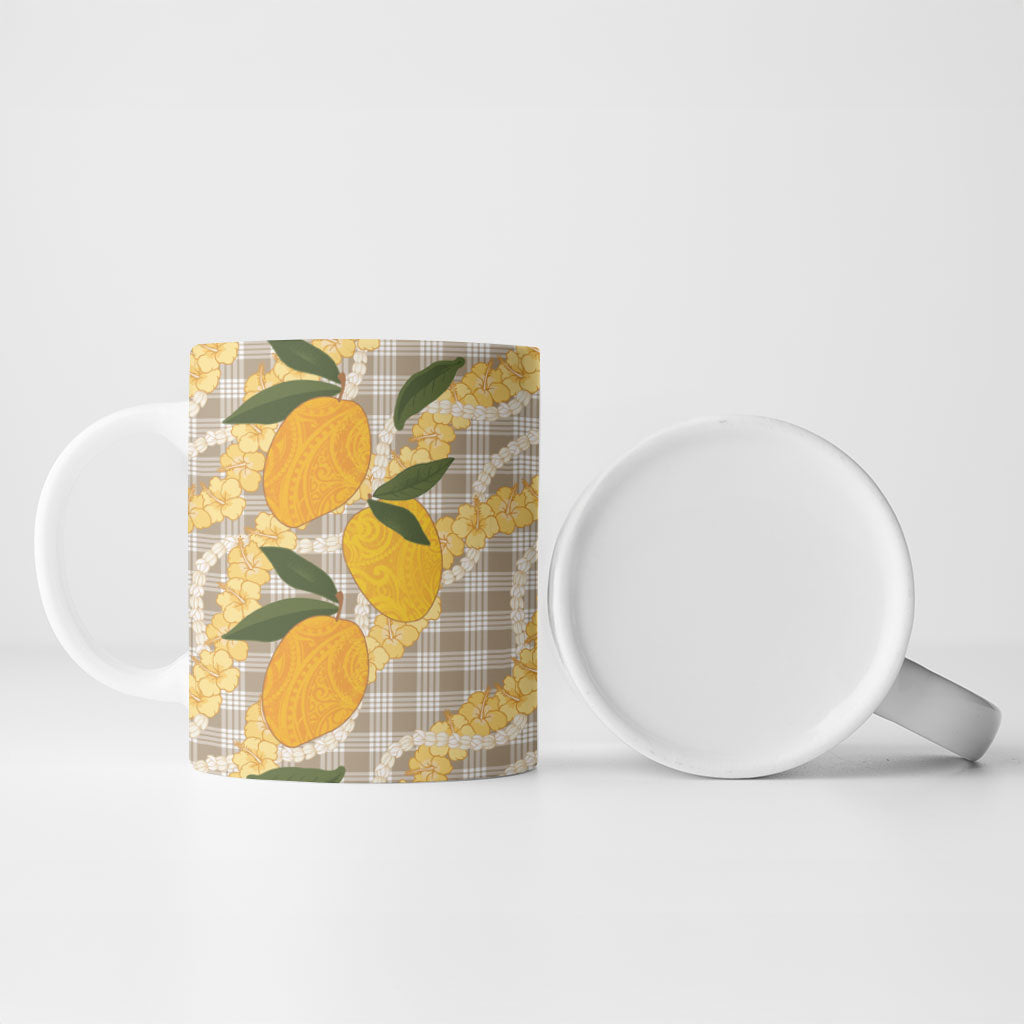 Maku'e Hawaiian Mango Palaka Ceramic Mug Aloha Hibiscus Pikake Lei