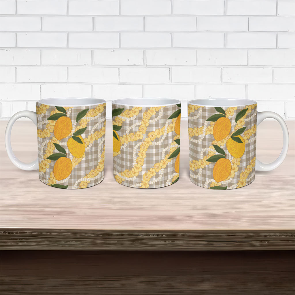 Maku'e Hawaiian Mango Palaka Ceramic Mug Aloha Hibiscus Pikake Lei