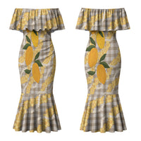 Maku'e Hawaiian Mango Palaka Couples Matching Mermaid Dress and Long Sleeve Button Shirt Aloha Hibiscus Pikake Lei